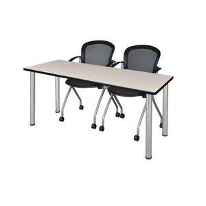Kee Training Table and Chair Package, Kee 66" x 24" Post Leg Training/Seminar Table with 2 Cadence Nesting Chairs