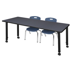 Kee Classroom Table and Chair Package, Kee 66" x 30" Rectangular Mobile Adjustable Height Table with 2 Andy 12" Stack Chairs