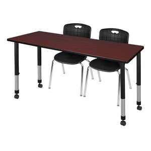 Kee Classroom Table and Chair Package, Kee 72" x 30" Rectangular Mobile Adjustable Height Table with 2 Andy 18" Stack Chairs