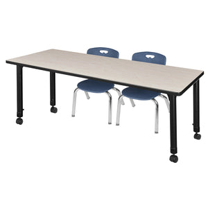 Kee Classroom Table and Chair Package, Kee 72" x 30" Rectangular Mobile Adjustable Height Table with 2 Andy 12" Stack Chairs