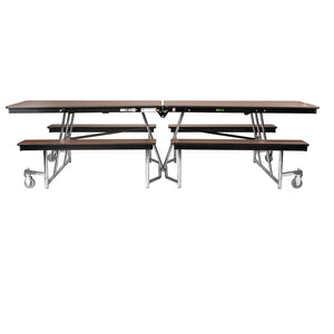Mobile Cafeteria Table with Benches, 10'L, Particleboard Core, Vinyl T-Mold Edge, Chrome Frame