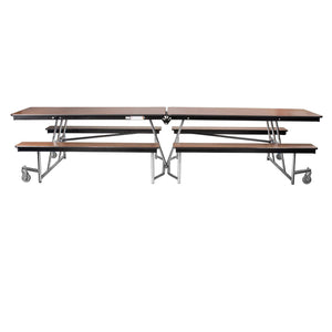 Mobile Cafeteria Table with Benches, 12'L, Plywood Core, Vinyl T-Mold Edge, Chrome Frame