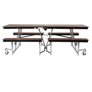 Mobile Cafeteria Table with Benches, 8'L, Particleboard Core, Vinyl T-Mold Edge, Chrome Frame