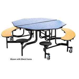 Mobile Combo Cafeteria Table, 60" Octagon with Stools and Benches, Particleboard Core, Vinyl T-Mold Edge, Chrome Frame