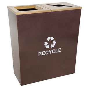 Metro Collection Two Stream Tapered Indoor Recycling Receptacle, Hammered Copper Finish with Gold Lids