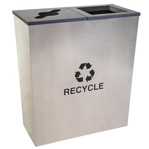 Metro Collection Two Stream Tapered Indoor Recycling Receptacle, Stainless Steel Finish with Black Lids