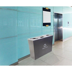 Metro Collection Three Stream Tapered Indoor Recycling Receptacle, Hammered Charcoal Finish with Platinum Lids