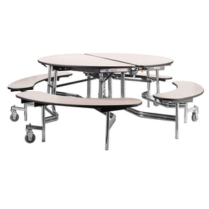 Mobile Cafeteria Table with Benches, 60" Round, MDF Core, Black ProtectEdge, Chrome Frame