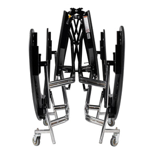 Mobile Cafeteria Table with Benches, 60" Round, MDF Core, Black ProtectEdge, Chrome Frame