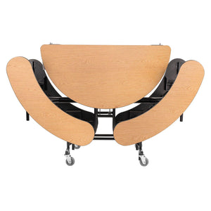 Mobile Cafeteria Table with Benches, 60" Round, Plywood Core, Vinyl T-Mold Edge, Textured Black Frame