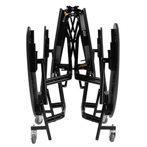 Mobile Cafeteria Table with Benches, 60" Round, Plywood Core, Vinyl T-Mold Edge, Textured Black Frame