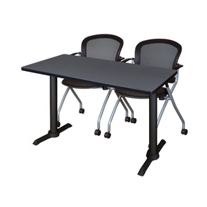Cain Training Table and Chair Package, Cain 48" x 24" T-Base Training/Seminar Table with 2 Cadence Nesting Chairs