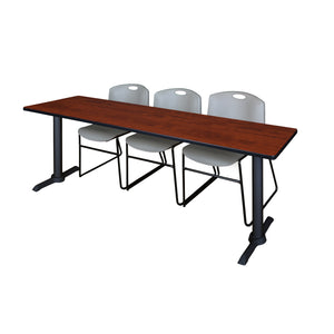 Cain Training Table and Chair Package, Cain 84" x 24" T-Base Training/Seminar Table with 3 Zeng Stack Chairs