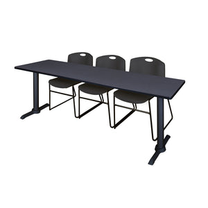 Cain Training Table and Chair Package, Cain 84" x 24" T-Base Training/Seminar Table with 3 Zeng Stack Chairs