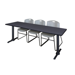 Cain Training Table and Chair Package, Cain 84" x 24" T-Base Training/Seminar Table with 3 Zeng Stack Chairs