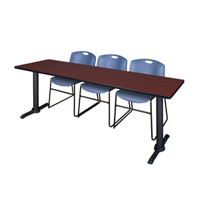 Cain Training Table and Chair Package, Cain 84" x 24" T-Base Training/Seminar Table with 3 Zeng Stack Chairs