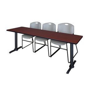 Cain Training Table and Chair Package, Cain 84" x 24" T-Base Training/Seminar Table with 3 Zeng Stack Chairs