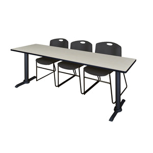 Cain Training Table and Chair Package, Cain 84" x 24" T-Base Training/Seminar Table with 3 Zeng Stack Chairs