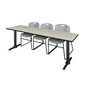 Cain Training Table and Chair Package, Cain 84" x 24" T-Base Training/Seminar Table with 3 Zeng Stack Chairs