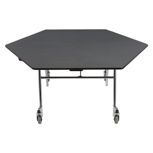 Mobile EasyFold Table, 48" Hexagon, Particleboard Core, Vinyl T-Mold Edge, Chrome Frame