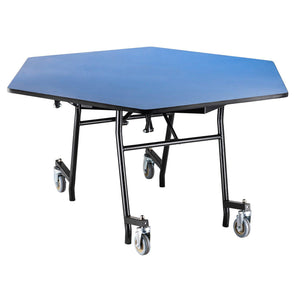 Mobile EasyFold Table, 48" Hexagon, Plywood Core, Vinyl T-Mold Edge, Textured Black Frame