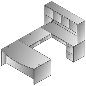 "Napa White" U-Shape Bow Top Desk with Hutch, 71" x 113"