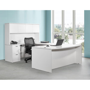 "Napa White" U-Shape Bow Top Desk with Hutch, 71" x 113"