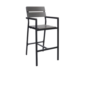Seaside Collection Outdoor/Indoor Aluminum Arm Barstool with Gray Synthetic Teak Seat and Back
