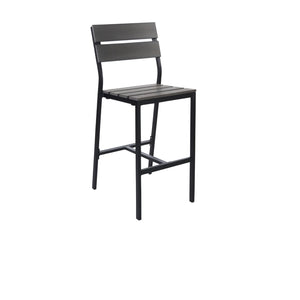 Seaside Collection Outdoor/Indoor Aluminum Side Barstool with Gray Synthetic Teak Seat and Back