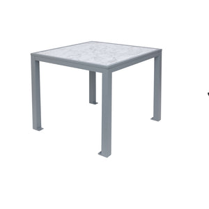 Surf Inlay Outdoor/Indoor 32" Square Aluminum 4-Leg Bolt-Down Dining Height Table with Laminate Inlay Top