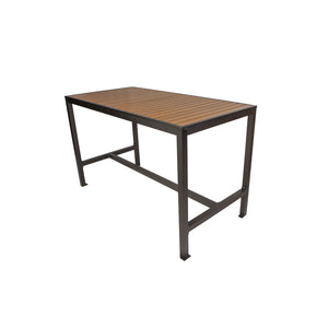 Longport Collection Outdoor/Indoor 35" x 71" Aluminum 4-Leg Bolt-Down Bar Height Table with Synthetic Teak Top