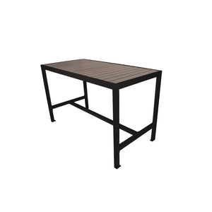 Seaside Collection Outdoor/Indoor 35" x 72" 4-Leg Bolt-Down Bar Height Table, Aluminum Frame with Gray Synthetic Teak Top