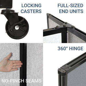 Room Divider 360° Folding Portable Partition with Soundsorb Acoustical Fabric Panels, 14' W x 6' H