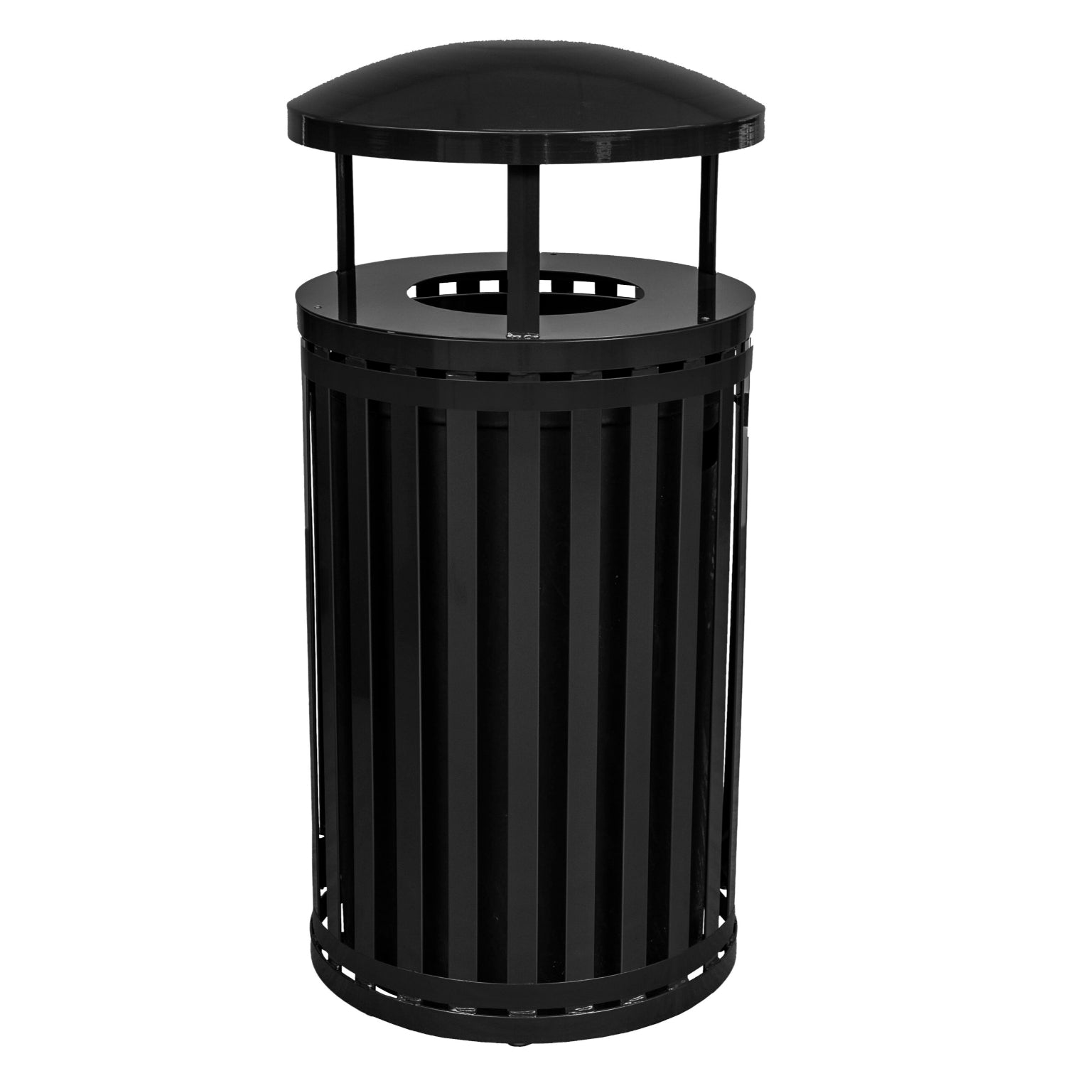 Streetscape Outdoor Trash Receptacle with Canopy, 45-Gallon Capacity