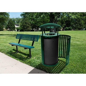 Streetscape Outdoor Trash Receptacle with Canopy and Door, 45-Gallon Capacity