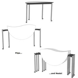 Muzo Tall Kite® Wave Standing Height Mobile Dry-Erase Flip-Top Folding/Nesting Table, Semi-Circle, 59" W x 32" D