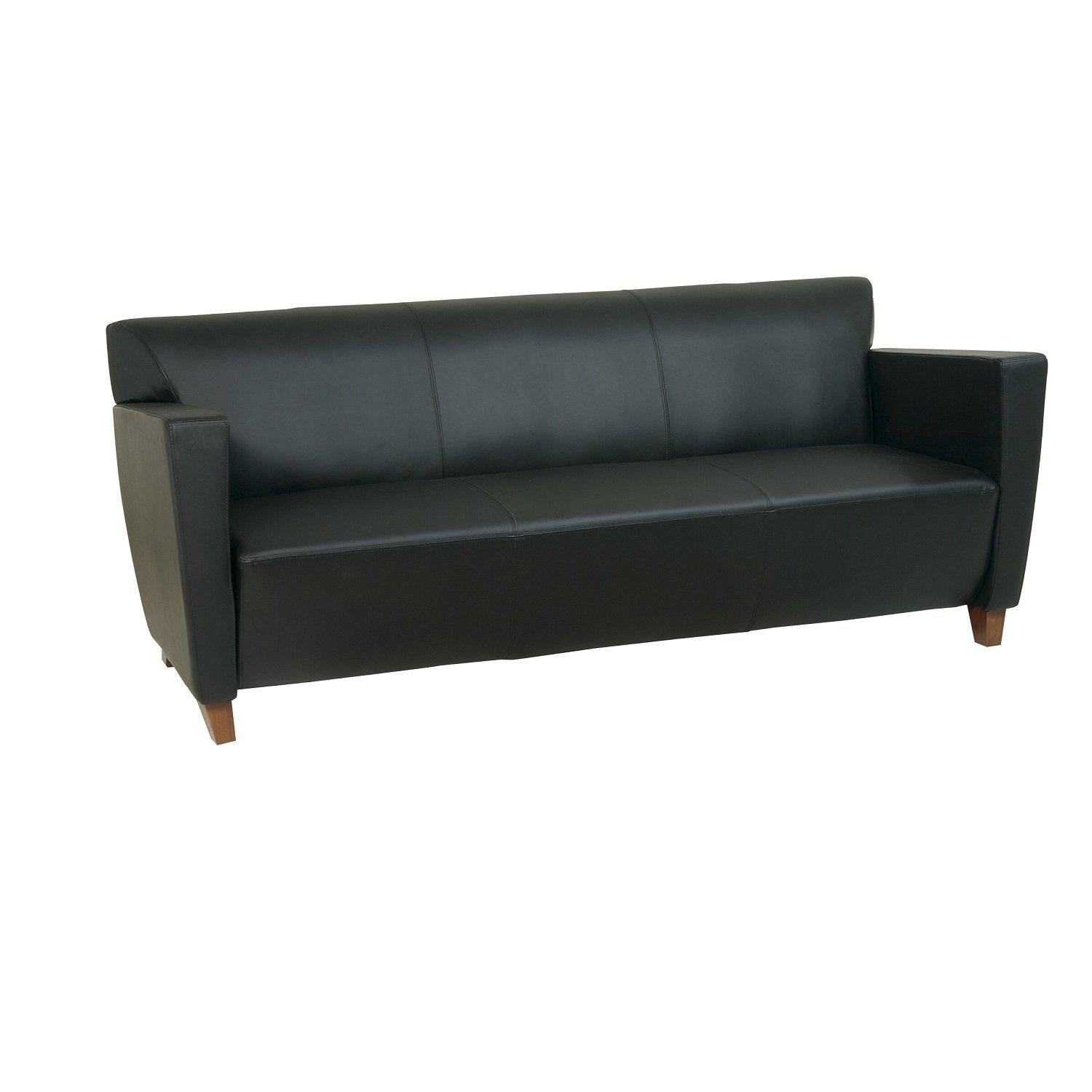 Black Bonded Leather Sofa with Cherry Finish Legs
