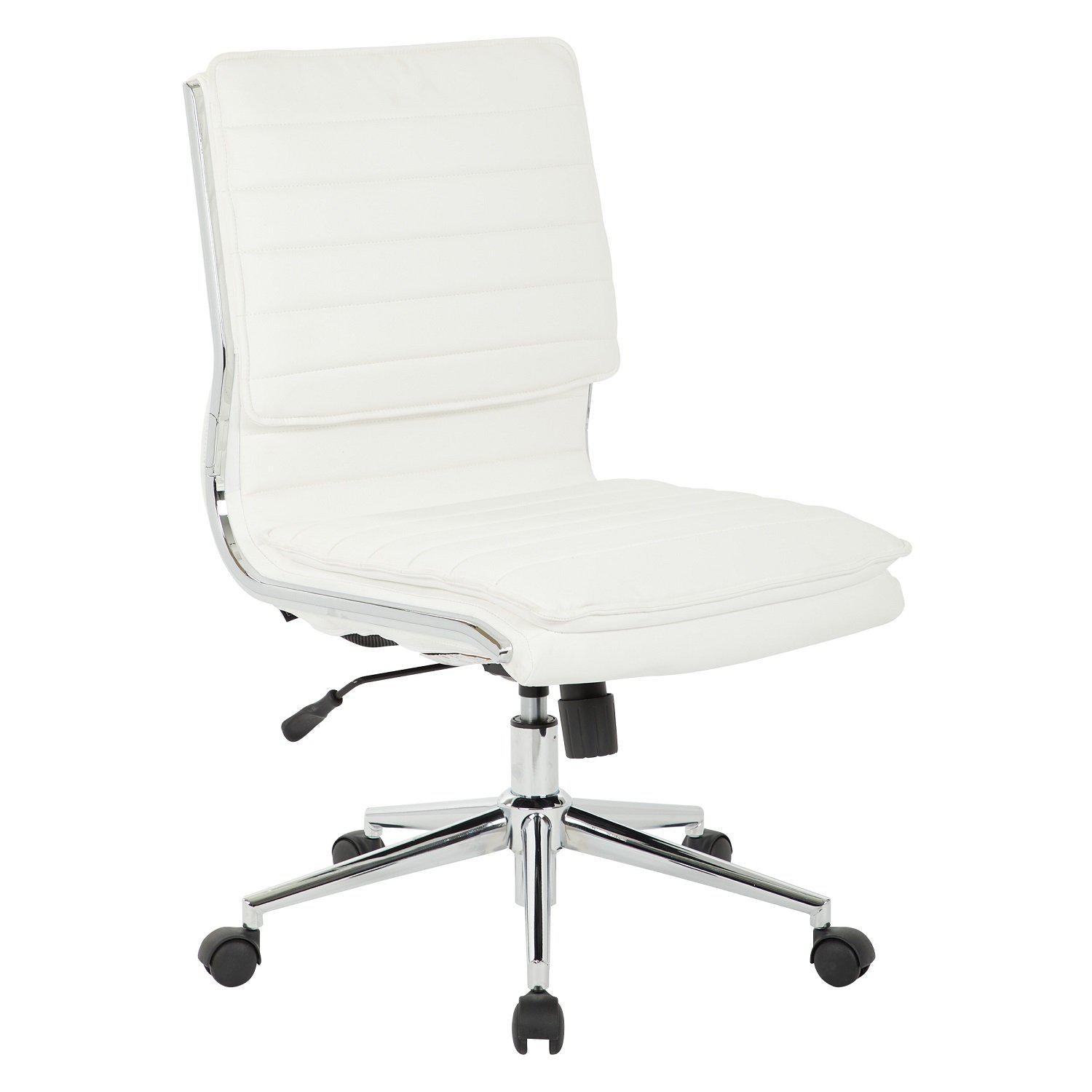 Armless Mid Back Faux Leather Manager's Chair with Chrome Base