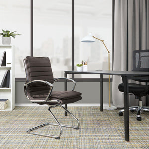 Faux Leather Guest Chair with Chrome Arms and Chrome Sled Base