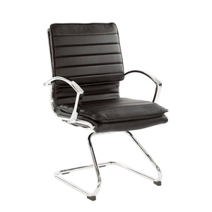 Faux Leather Guest Chair with Chrome Arms and Chrome Sled Base