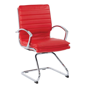 Faux Leather Guest Chair with Chrome Arms and Chrome Sled Base