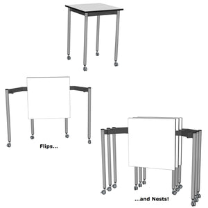 Muzo Tall Kite® Standing Height Mobile Dry-Erase Flip-Top Folding/Nesting Table, Square, 29.5" W x 29.5" D