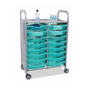 Antimicrobial Callero Plus Double Cart With 16 Shallow Trays, FREE SHIPPING