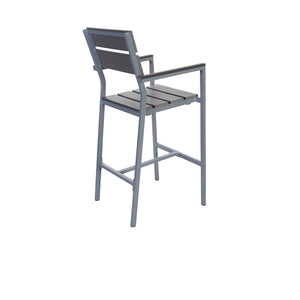 Seaside Collection Outdoor/Indoor Aluminum Arm Barstool with Gray Synthetic Teak Seat and Back