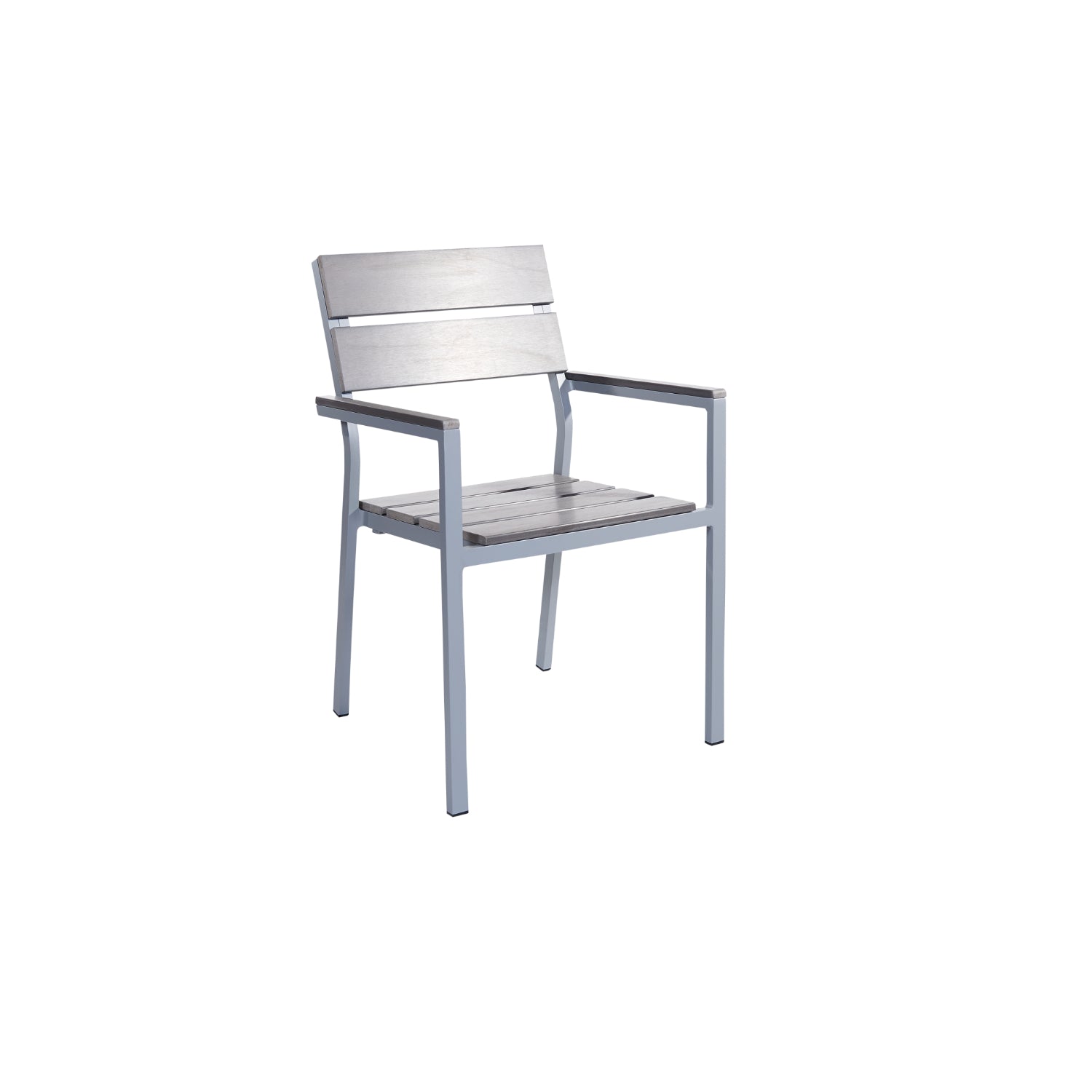 Seaside Collection Outdoor/Indoor Stacking Aluminum Armchair with Gray Synthetic Teak Seat and Back
