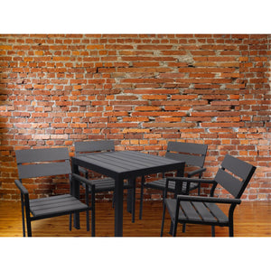 Seaside Collection Outdoor/Indoor Aluminum Side Barstool with Gray Synthetic Teak Seat and Back