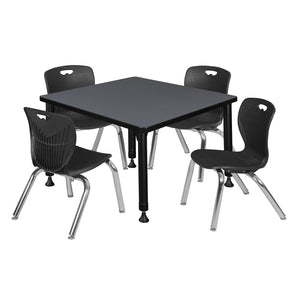 Kee Classroom Table and Chair Package, Kee 30" Square Adjustable Height Table with 4 Andy 12" Stack Chairs