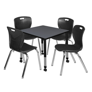 Kee Classroom Table and Chair Package, Kee 30" Square Mobile Adjustable Height Table with 4 Andy 18" Stack Chairs