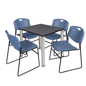 Kee Square Breakroom Table and Chair Package, Kee 30" Square Post-Leg Breakroom Table with 4 Zeng Stack Chairs