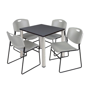 Kee Square Breakroom Table and Chair Package, Kee 30" Square Post-Leg Breakroom Table with 4 Zeng Stack Chairs